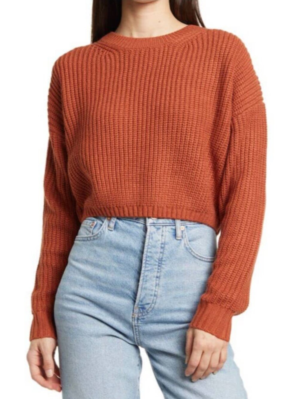 Elodie Women's Crewneck Cropped Sweater Rust Orange New with Tags (Choose Size)